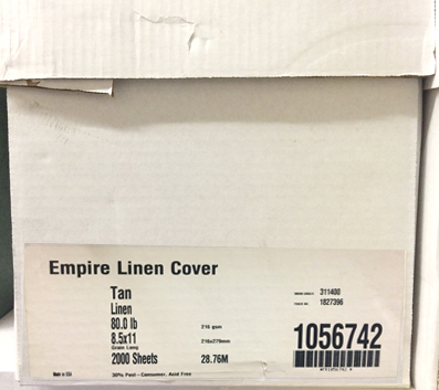 Empire Tan Linen 80 lb. Cover 8.5x11 2000 Sheets