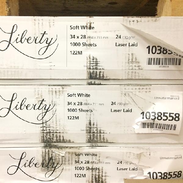 Neenah Classic Laid/Liberty Soft White Laid 24 lb. 34x28 1000 Sheets per Carton - Sku: 1038558 | 1000 PER CARTON