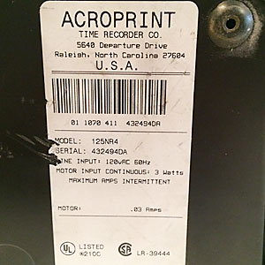 Acroprint Time Recorder  - Missing Key