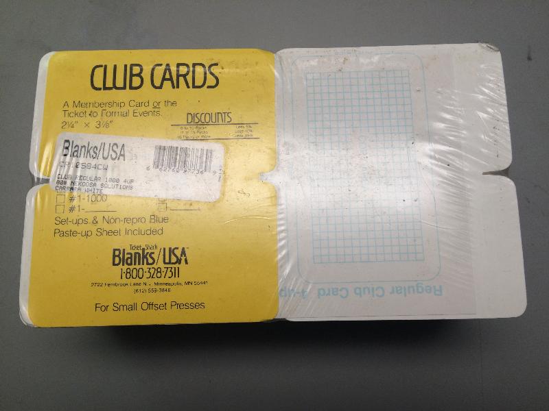 Blanks USA/Nekoosa Rounded Corner Club Cards 2.25 x 3.875, 80 Lb. 1000/pack - 1000 TICKETS/4 UP 4.625 x 7.875