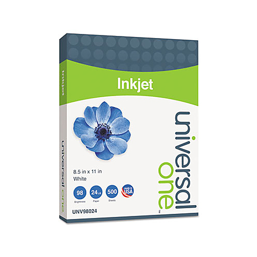Universal ONE® White 98 Bright 24 lb. Inkjet Paper 8.5 x 11 in. 500 Sheets per Ream - SKU: UNV98024 | 500 SHEETS PER REAM
