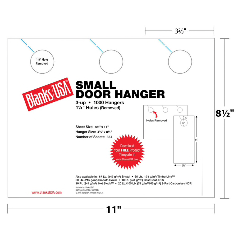 Blanks USA® Small Door Hanger Sunfish Yellow 250 Sheets 3-up 8.5 x 11 in. Sheet 3.67 x 8.5 in. 1000 Finished Hangers