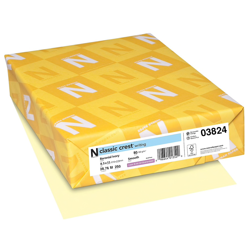Neenah Paper® Classic Crest Baronial Ivory Smooth 80 lb. Cover 8.5x11 in. 250 Sheets