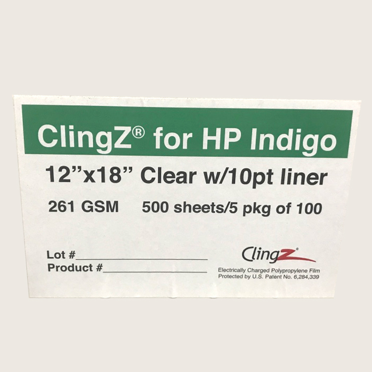 ClingZ® for HP Indigo® Clear 2mil with 10pt Liner 12x18 in. 100 Sheets per Pkg - Take 5 Packs for Carton Discount!