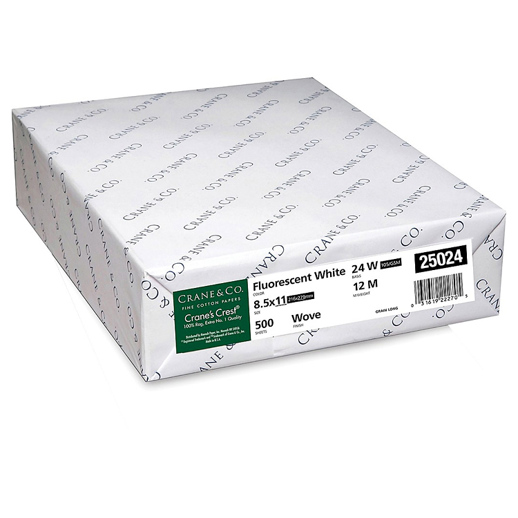 Crane's Choice® 25% Cotton Fluorescent White Wove 24 lb. 8.5x11 in. 500 Sheets per Ream