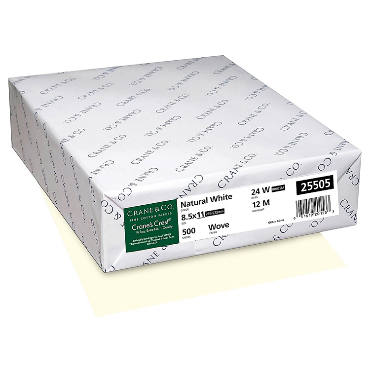 Crane & Co. Crane's Crest® Natural White Wove 24 lb. 25% Cotton 8.5x11 in. 500 Sheets