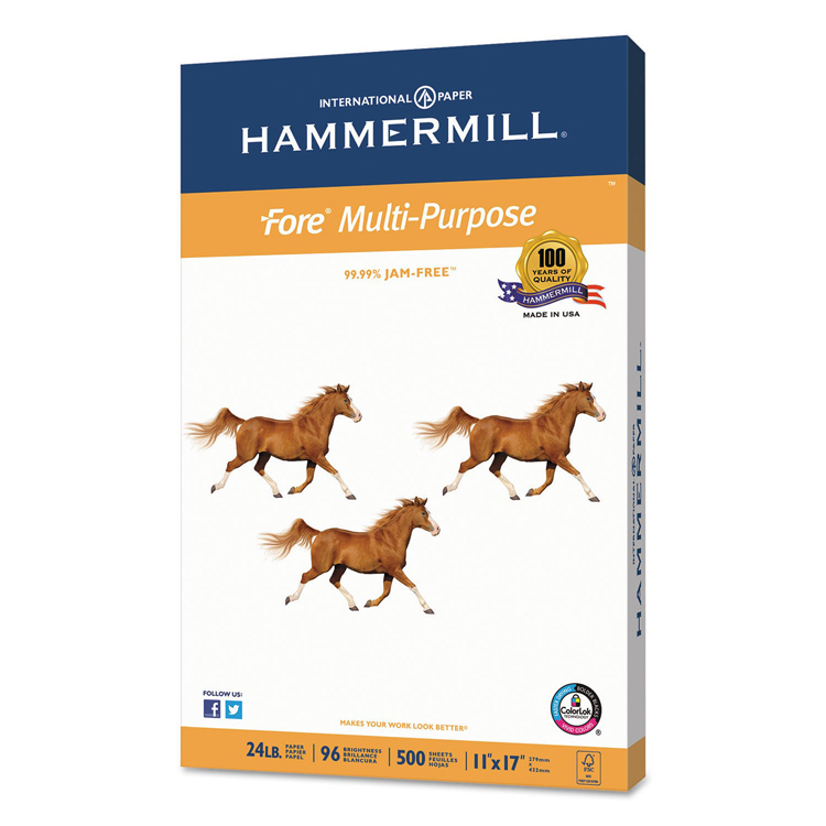 Hammermill® Fore® White Multi-Purpose 24 lb. Bond 96 Brightness Paper 11x17 in. 2500 Sheets per Carton