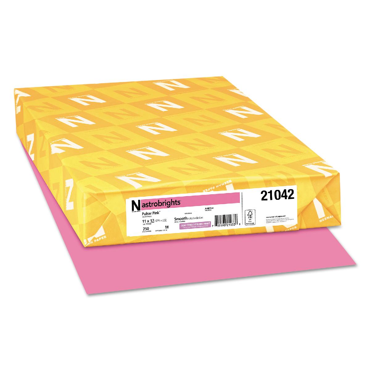 Neenah® Astrobrights Paper Pulsar Pink Smooth 65 lb. Cover 11x17 in. 250 Sheets per Ream
