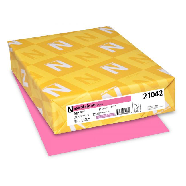 Neenah® Astrobrights Paper Pulsar Pink 65 lb. Vellum Cover 11 x 17 in. 250 Sheets per Ream