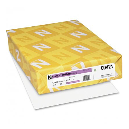 Neenah Paper® Classic Cotton Solar White 88 lb. Bristol Cover 8.5x11 in. 500/Ream - Sku: 09460 | 500 SHEETS PER REAM