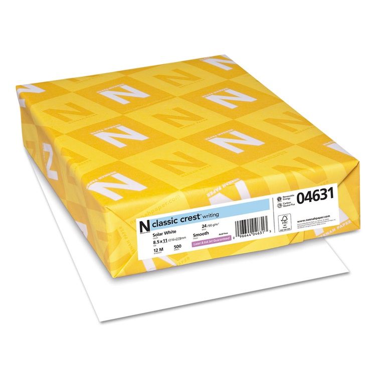 Neenah Paper® Classic Crest Recycled 100 Bright White Smooth 24 lb. Writing 8.5x11 in. 500 Sheets per Ream