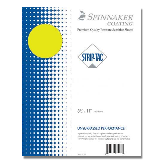 Spinnaker® Strip-Tac Labels Chartruese Fluorescent 60 lb. Premium Pressure Sensitive 8.5x11 1-1/4
