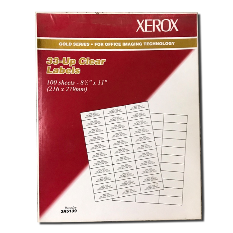 XEROX® Clear Labels 33 Up 8.5x11 in. 100 Sheets per Pack