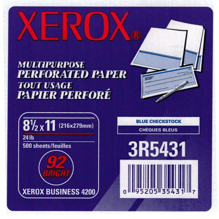 Xerox® Multipurpose Perforated Blue Checkstock (Check) Paper 24 lb. 8.5x11 in. - Sku: 3R5431 | 500 SHEETS PER REAM