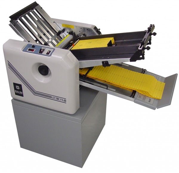 BAUM 714XLT Ultrafold Microgluer Air-Vacuum Feed Folder and GMS Gluing System - Tabletop Folder & Gluer with Segmented Rollers