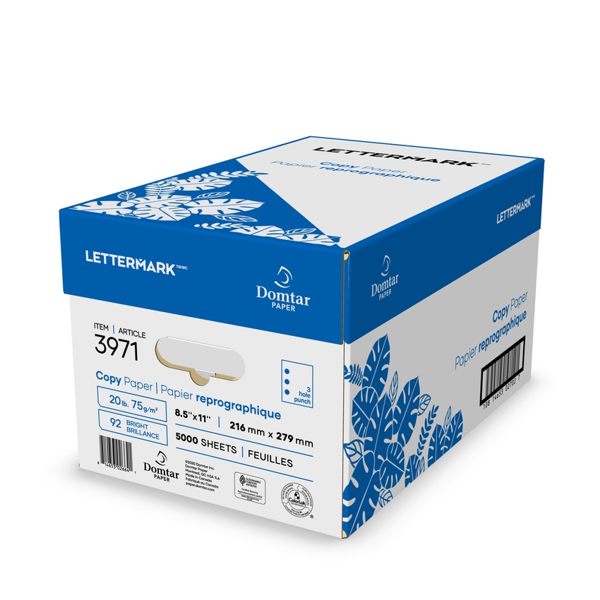 Domtar Paper® Lettermark™ White 20 lb. 3 Hole Punch Copy Paper 8.5x11 in. 5000 Sheets per Carton