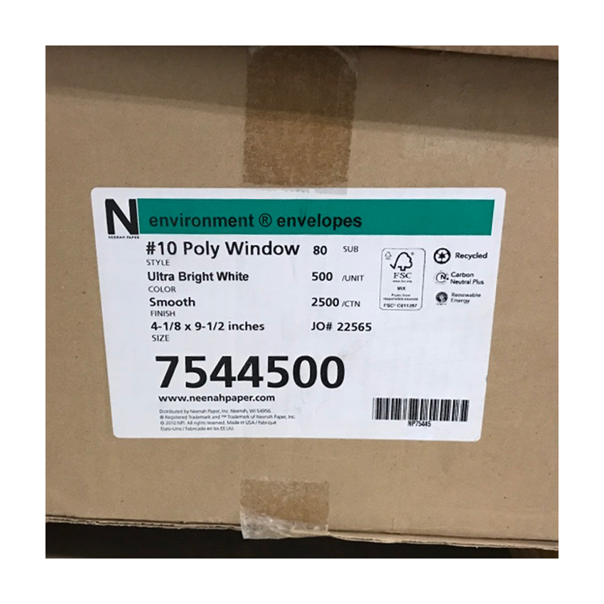 Neenah Paper® Environment Ultra Bright White Smooth 80 lb. #10 Poly Window Envelopes - No. 10 (4.125 x 9.5) 500 BOX