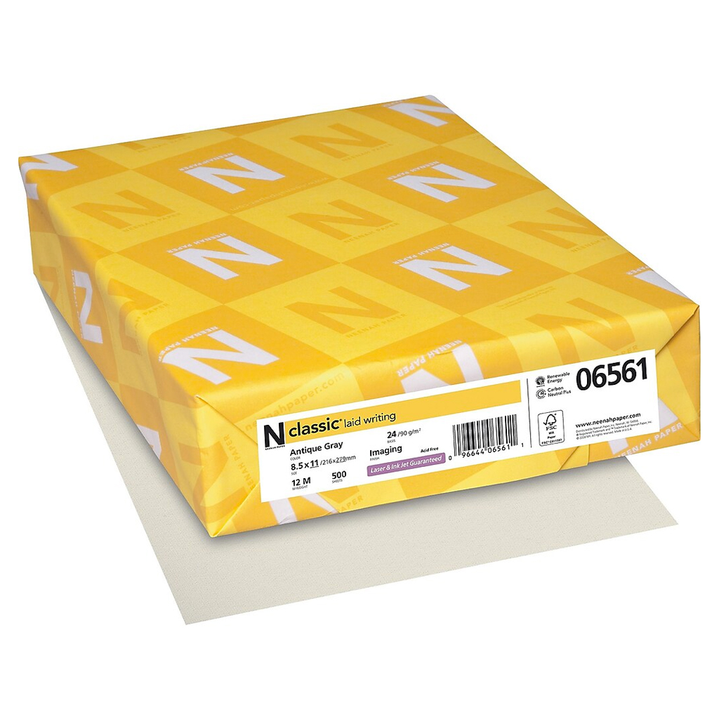 Neenah Paper® Classic Laid Imaging Antique Gray 24 lb. Writing Watermarked 8.5x11 in. 500 Sheets per Ream