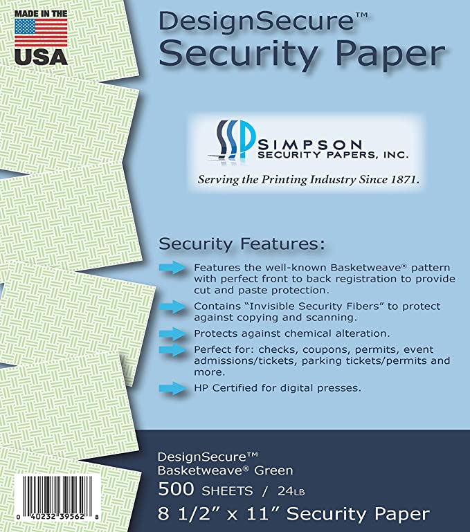 Simpson Security Papers® DesignSecure™ Basketweave® Pattern 34x22 in. Pink 24 lb. Bond 1500 Sheets
