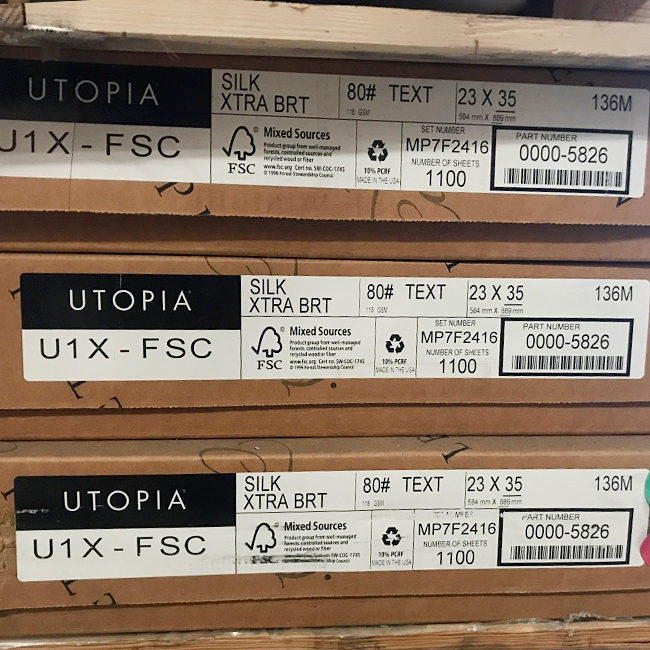 Utopia U1X Xtra Bright White Silk Coated 80lb. Text 23x35 in. 10% Recycled 1100/Carton