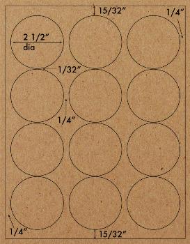 2 1/2" Recycled Brown Kraft Permanent Adhesive Circle Labels 12 Up on 8.5x11 in.