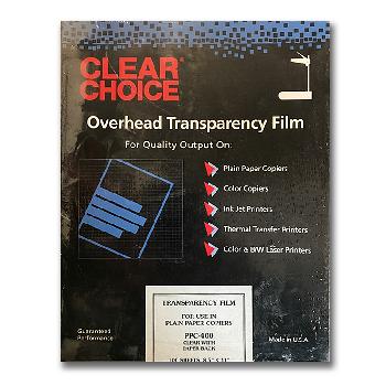 Clear Choice® PPC-400 Overhead Transparency Film Clear with Paper Back 8.5x11 in. - 100 Sheets per Pack