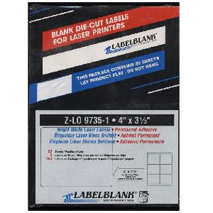 Z-LO 9735-1: LabelBlank® Bright White Die Cut Laser Labels 4" x 3 1/3" 6 up - SKU: Z-LO 9735-1 | 150 LABELS: 25 SHEETS 6-UP